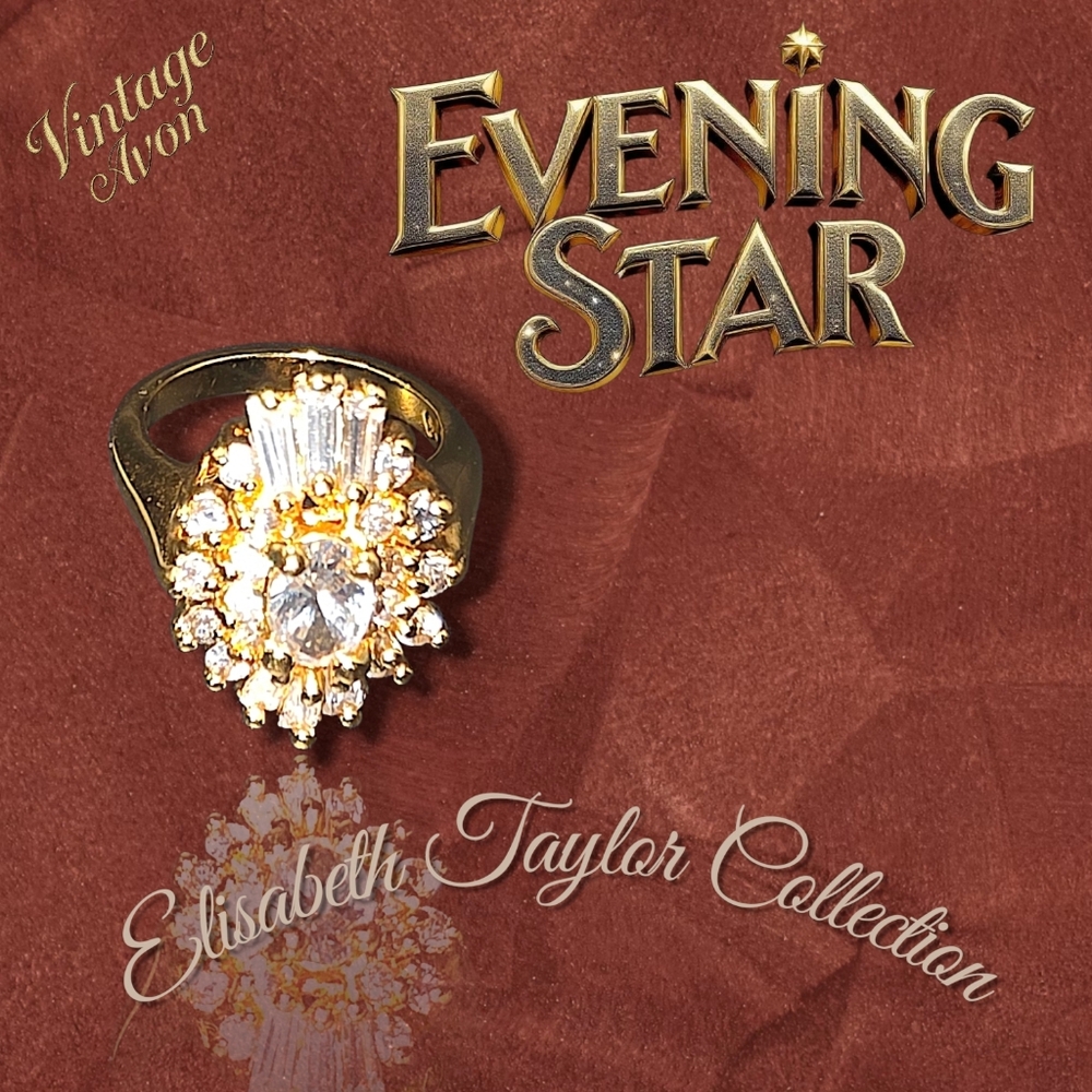 Avon Elizabeth Taylor Evening Star Ring – Size 7, Vintage Gold Tone